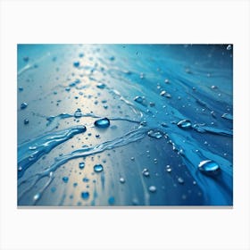 A Macro Photograph Of Water Droplets On A Blue Surface With A Light Source Shining Through Canvas Print