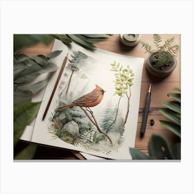 Cardinal In The Forest Canvas Print