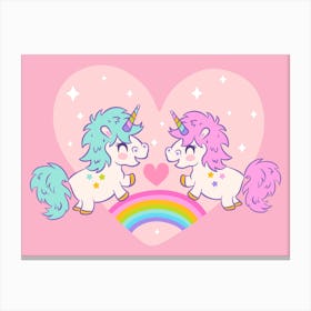 Cute Unicorns and rainbow Canvas Print