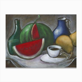 Still Life With Watermelon - painting Still life kitchen food Anton Maliar Canvas Print