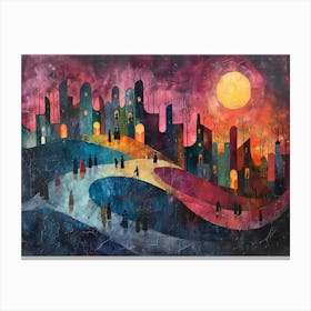 Cityscape At Sunset, Cubism Canvas Print