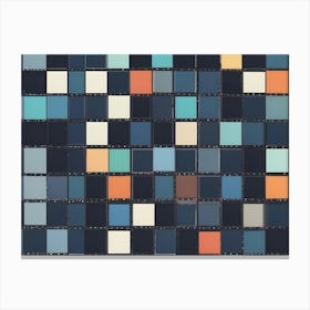 A Repeating Pattern Of Colorful Rectangles In Shades Of Blue, Teal, Orange, And White Canvas Print