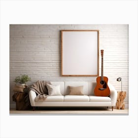 Acoustic Guitar and blank frame in living room Canvas Print