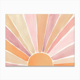 Watercolor Boho Sun in Blush Pink and Orange, Sunset, Sunshine, Sunrise Canvas Print