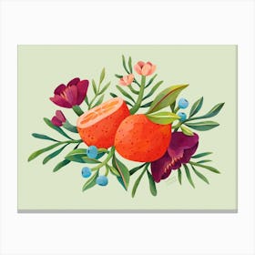 Oranges With Flowers Canvas Print