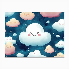 Seamless Cartoon Clouds Pattern, Textured Background Illustration 1 Canvas Print