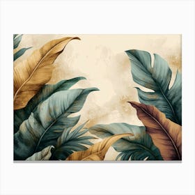 Vintage Tropical Green Brown Leaves Canvas Print