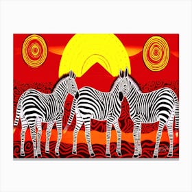 Zebra Batik - Big Sunset Zebras Canvas Print