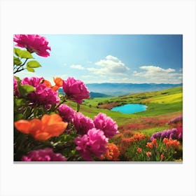 Colorful Flowers In The Mountains Canvas Print