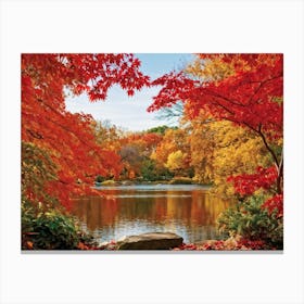 Autumn Foliage Comes Alive In This Design Leaves Flaunting A Riot Of Colors Including Crimson Verm (3) Canvas Print