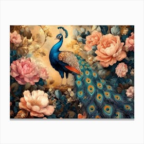 Seamless Floral Leather and Peacock Art Exotic Oriental Design 1 Canvas Print