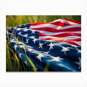 American Flag In The Grass Canvas Print