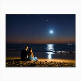 Couple On The Beach At Night Canvas Print