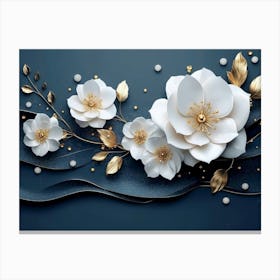 3d Artwork Illustration White Background With Golden Jewelry And Flower And Art Canvas Print