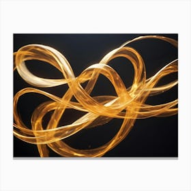 Abstract Background With Swirling, Flowing Golden Ribbons On A Black Background, Representing Luxury, Elegance, And Fluidity Canvas Print