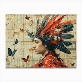 The Rebuff: Ornate Illusion in Contemporary Collage. Indian Woman With Butterflies Canvas Print