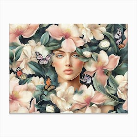 Magnolias Women's Face Floral Seamless Pattern Canvas Print