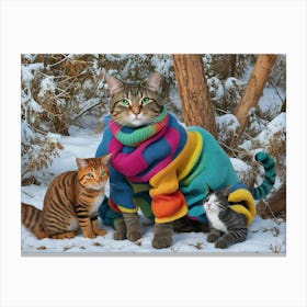Colorful Cats In The Snow Canvas Print