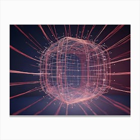 Abstract Image Of A Geometric Shape, Resembling A Sphere Or A Cube, Formed By A Network Of Glowing Red Lines Canvas Print