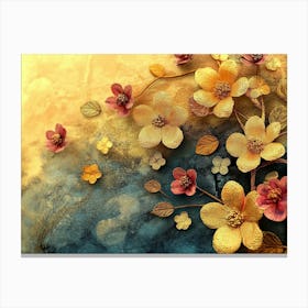 Golden Floral Background, Abstract Vintage Flower Design, Artwork Art, Gold Nature, Floral Design Canvas Print