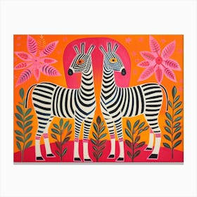 Zebra 3 Folk Style Animal Illustration Canvas Print