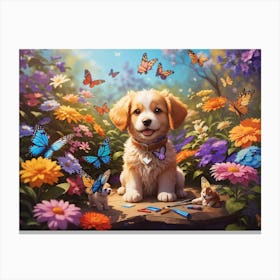 Puppy In The Garden Canvas Print