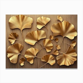 3d Golden Ginkgo Biloba Leaf and Leaves on a Brown Beige Background Canvas Print