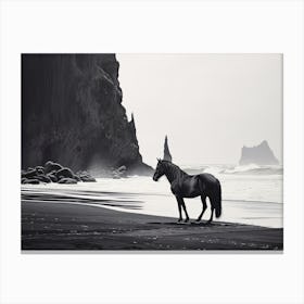 A Horse Oil Painting In Reynisfjara Beach, Iceland, Landscape 4 Canvas Print