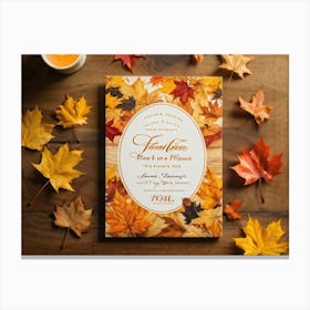 A Vintage Canadian Thanksgiving Invitation Spread Out On A Maple Wood Surface Bathed In The Warm (3) Canvas Print