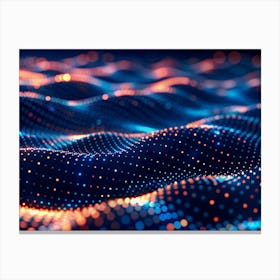 Abstract Background Of Blue And Orange Particles Forming Waves Canvas Print