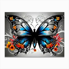 Butterfly With Flowers 3 Canvas Print