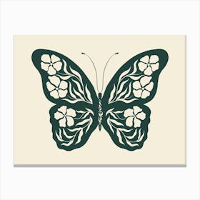 Folk Art Butterfly 01 - Midnight Green Canvas Print