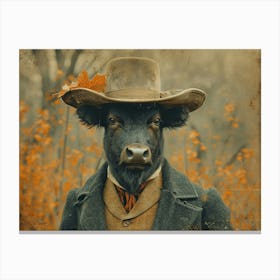 Absurd Bestiary: From Minimalism to Political Satire. Cow In Hat 1 Canvas Print