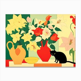 Cat And Flowers 1 Canvas Print