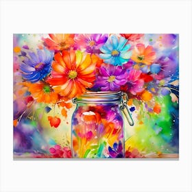 Colorful Flowers In A Jar Canvas Print