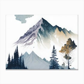 Mountain And Forest In Minimalist Watercolor Horizontal Composition 20 Canvas Print