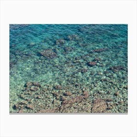 Clear blue sea water in a rocky bay Canvas Print