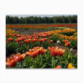 Tulips In The Field Canvas Print