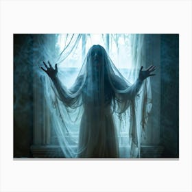 Halloween Themed Photo Of A Translucent Ghostly Figure Draped In A Veil Representing Religion And Pa (5) Canvas Print