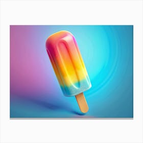 3d Illustration Of A Rainbow Popsicle On A Blue Background Canvas Print