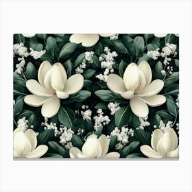 Magnolia Flowers Seamless Pattern, Luxury Art, Floral Background 1 Canvas Print