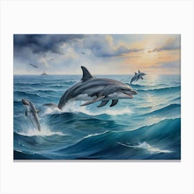 Dolphins In The Ocean 5 Canvas Print