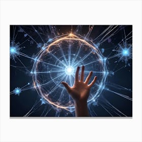 A Hand Reaches Out Towards A Glowing, Interconnected Network Of Nodes And Lines, Representing The Concept Of Neural Networks Canvas Print