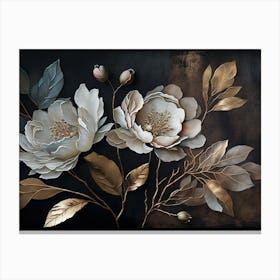 Peonies On Black Background Canvas Print