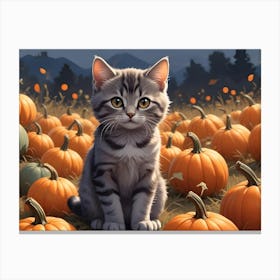 Cute Kitten In A Pumpkin Patch 3 Canvas Print