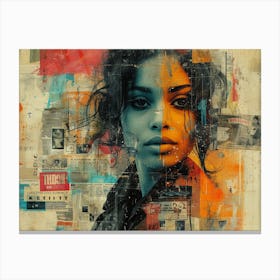 Analog Fusion: A Tapestry of Mixed Media Masterpieces Woman'S Face Canvas Print