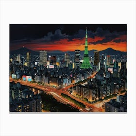 Tokyo Skyline At Night Canvas Print