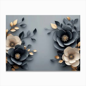 Black And Gold Flowers 1 Canvas Print