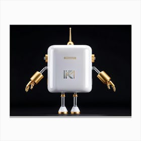 Icon Of A Cybernetic Robot Cartoon Style Infused With An Air Of Minimalism Content Exuding Cheer Canvas Print