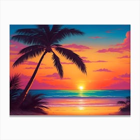 A Tranquil Beach At Sunset Horizontal Illustration 15 Canvas Print